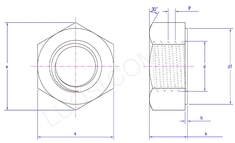 High precision single chamfered hexagon nuts parameter