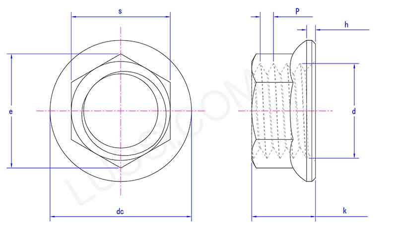High Efficiency Hexagon Nuts With Flange parameter