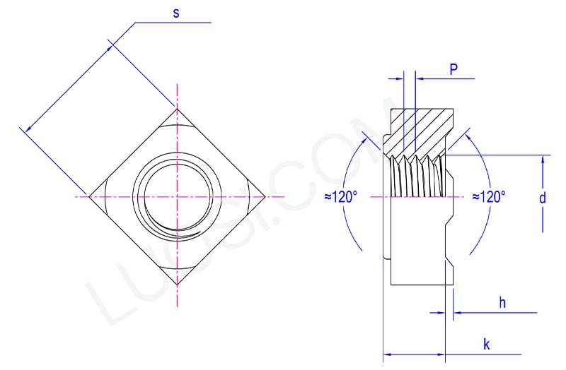 parameter of Class 5 weld square nuts with type 1C