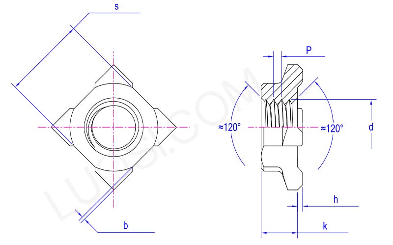 parameter of Class 5 weld square nuts with type 1D